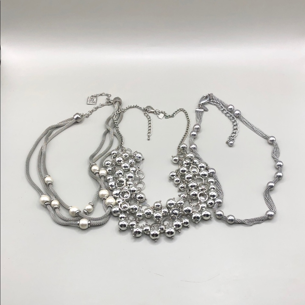 Silver tone chain jewelry bundle lot 3 Chico's Anne Klein Banana Republic trendy